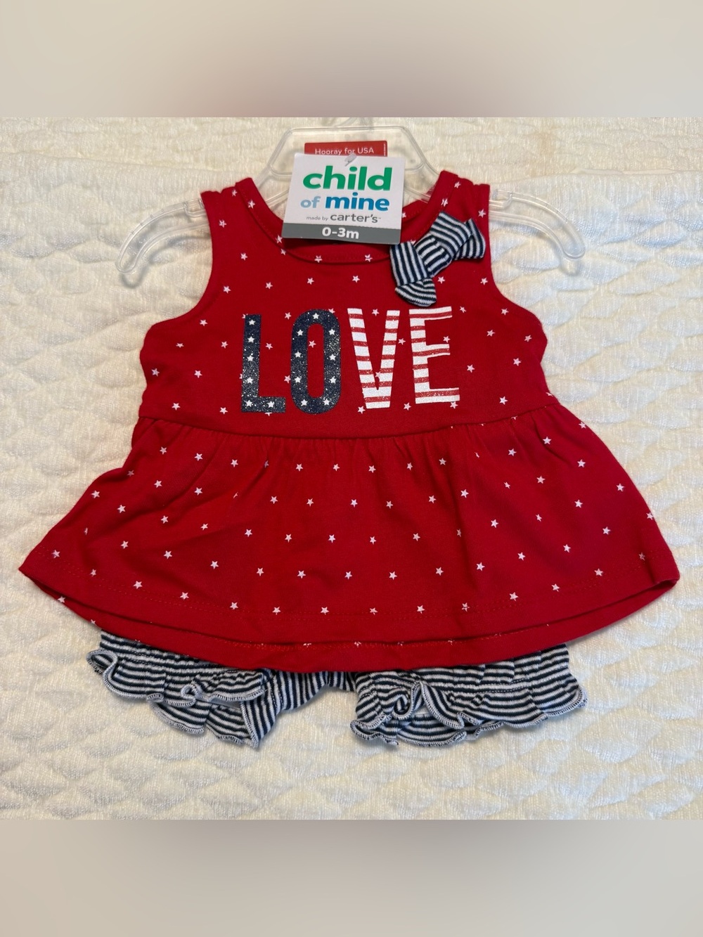 Baby Infant 0-3 Months  2 Piece Patriotic Set Red White Blue USA 4th of July